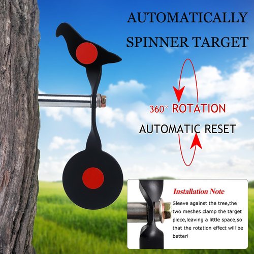 SuyuanArt Self-Healing Auto-Reset Steel Targets - Hunting & Shooting Spinning Targets for BB Guns/Air Rifles/Handguns/Slingshots,Metal Backyard Shooting Target,Red Black Bird Design ﻿