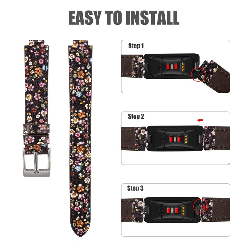 Genuine Leather Bands Compatible with Fitbit Inspire 3/Inspire 2/Inspire HR/Inspire, Classic Replacement Wristbands Straps with Quick Release Women Men Colorful Rose