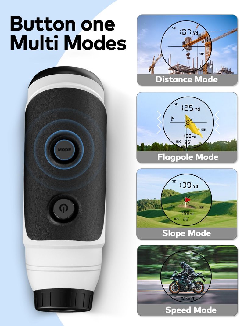 MOESAPU Range Finder Golf with Slope, 1200yd Laser Range Finder with Tripod Mount Hole, 7X Magnification Flag Lock Locking Vibration for Hunting, Distance Measurment Rangefinder Accessories, White