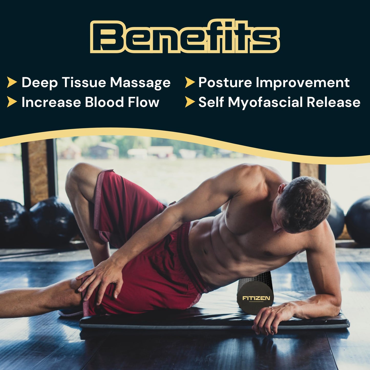 24 × 6 in Foam Roller for Back & Legs – Fitizen Large Deep Tissue Muscle Recovery Roller – for the Active Citizen, Firm EVA Foam for Physical Therapy, Yoga & Pilates by FitNation