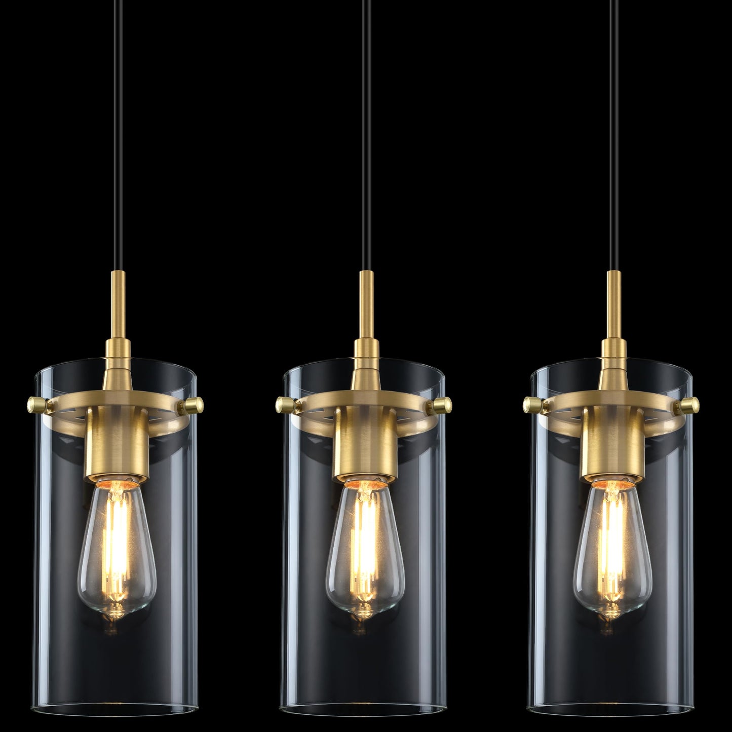 3 Pack 1 Light Hanging Kitchen Island Modern Concise Clear Glass Pendant Ceiling Light Fixture,Brushed Bronze Finish Over Sink Dining Room Bedroom Hallway,UL Listed