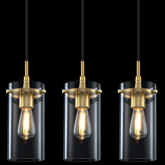 3 Pack 1 Light Hanging Kitchen Island Modern Concise Clear Glass Pendant Ceiling Light Fixture,Brushed Bronze Finish Over Sink Dining Room Bedroom Hallway,UL Listed