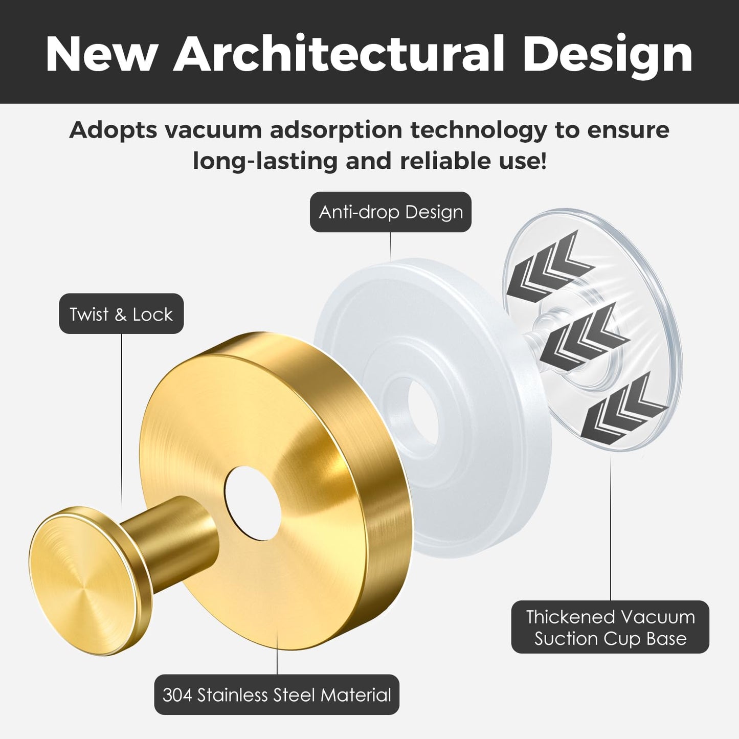 Shower Hooks for Inside Shower,Suction Cup Hooks for Glass Window,Removable Towel Hooks for Bathrooms,4 Packs(Gold)