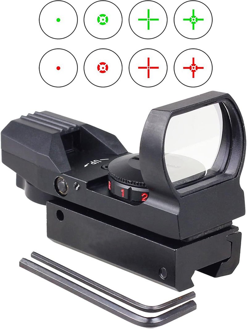 MAYMOC Red and Green Reflex Sight with 4 Reticles, 3/8" Dovetail Mount for Airgun Airsoft 11mm Rail and .22 RF