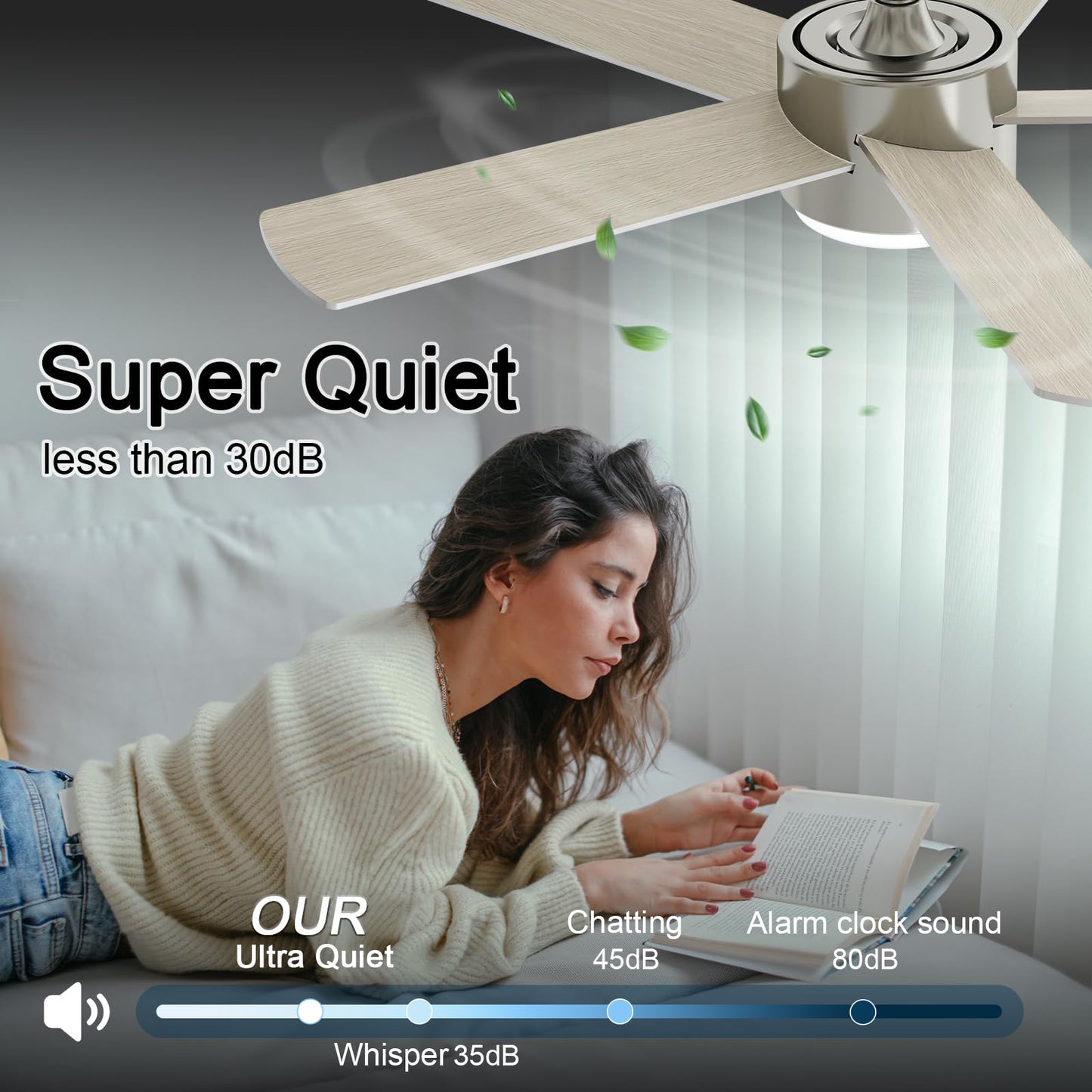 POCHFAN 42 Inch Brushed Nickel Ceiling Fans with Lights,Ceiling Fan with Remote Control,Reversible DC Motor,3 CCT 6-Speed,Noiseless Ceiling Fan for Bedroom,Living Room,Dining Room,ETL Listed