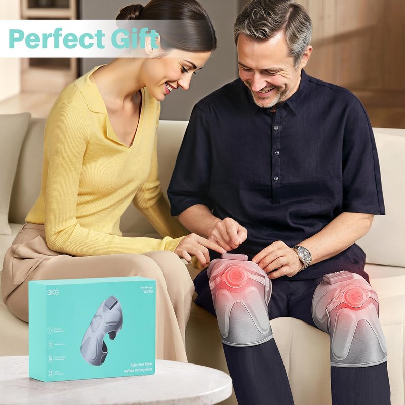 SKG Cordless Knee Massager with Heat Vibration for Pain Relief, Electric Heated Knee Brace with 4 Heat Levels and 3 Massage Modes, Portable Knee Massager for Joint Pain, Gifts for Men Women, W3 Pro