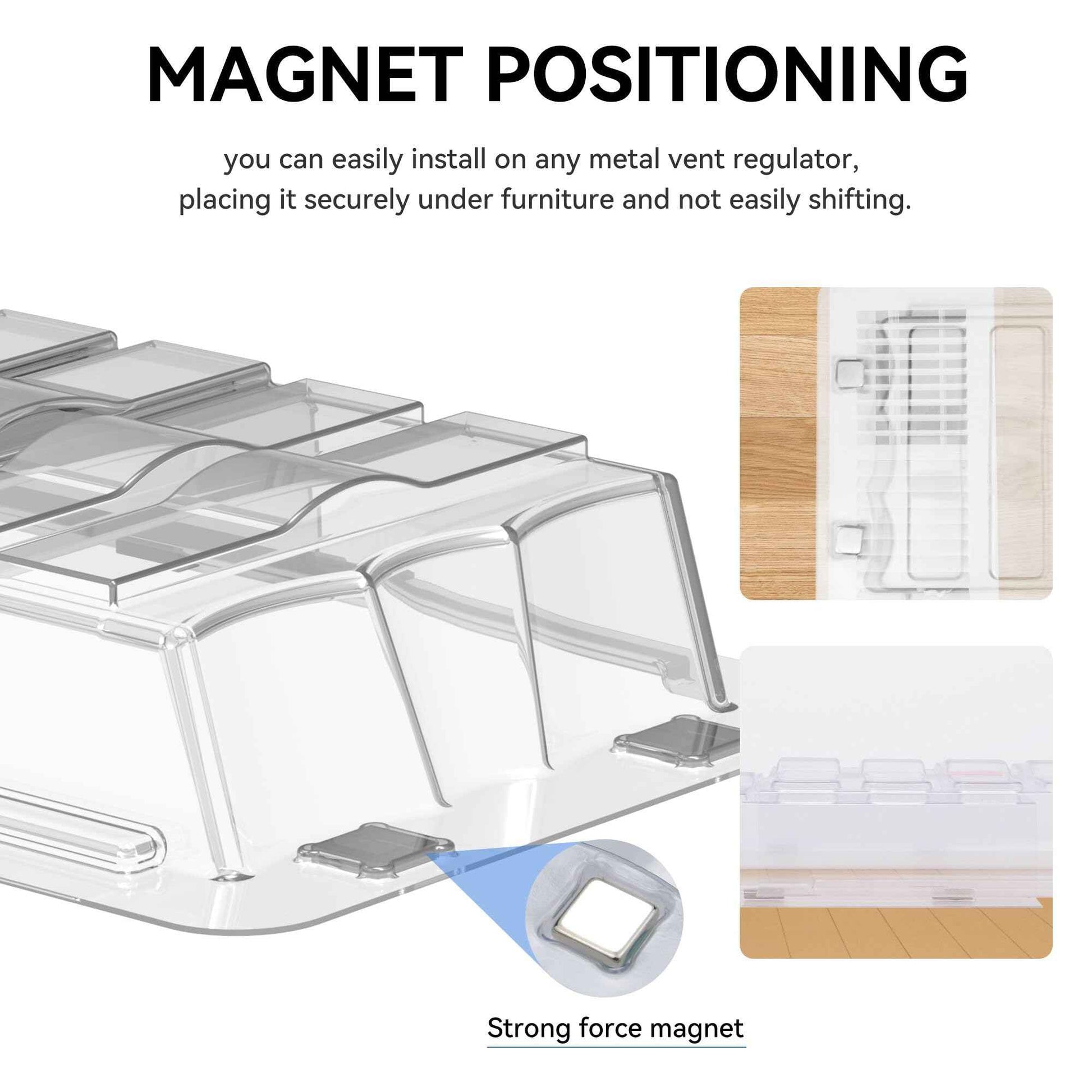 Sideways Magnetic Vent Extender for Under Furniture, Floor Resiter Vent Deflector Fits Vents 3" - 6" Wide (1PCS)