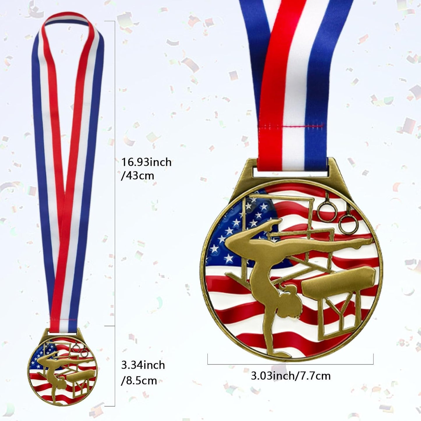 Skiennix Patriotic Gymnastics Medal - 3" Gymnast Medallion with Neck Ribbon | First Place Award for Competitions