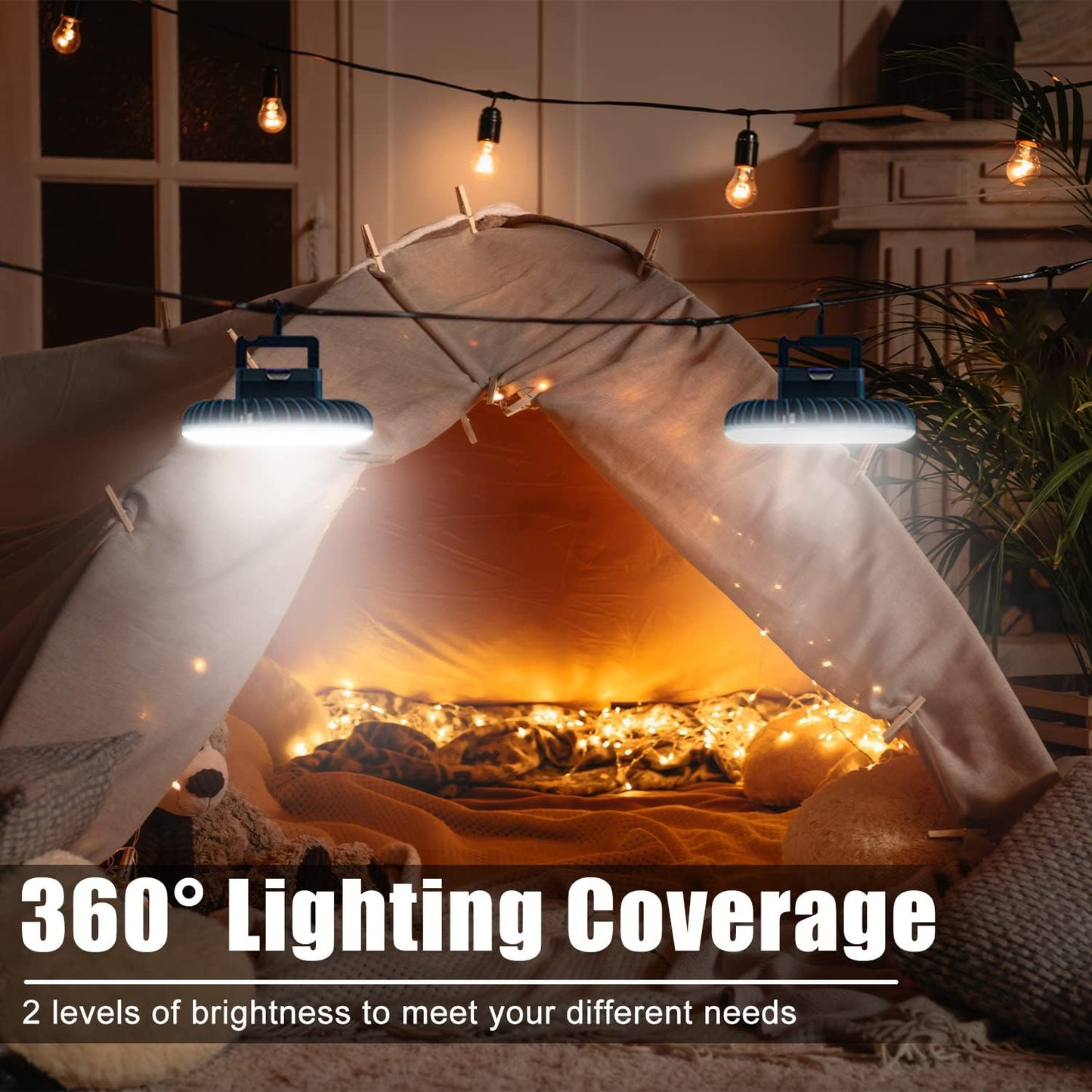 XTAUTO Portable Camping Fan - USB Rechargeable LED Lantern | Waterproof Tent Fan for Outdoor Use - 2-Pack