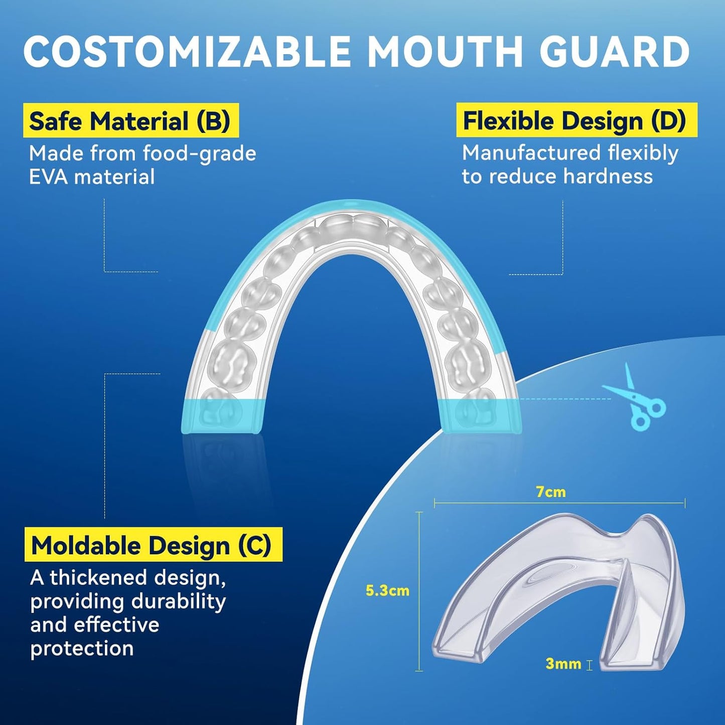 Skiennix Mouth Guard for Teeth Grinding - Moldable Dental Protector with 12 Cleaning Tablets