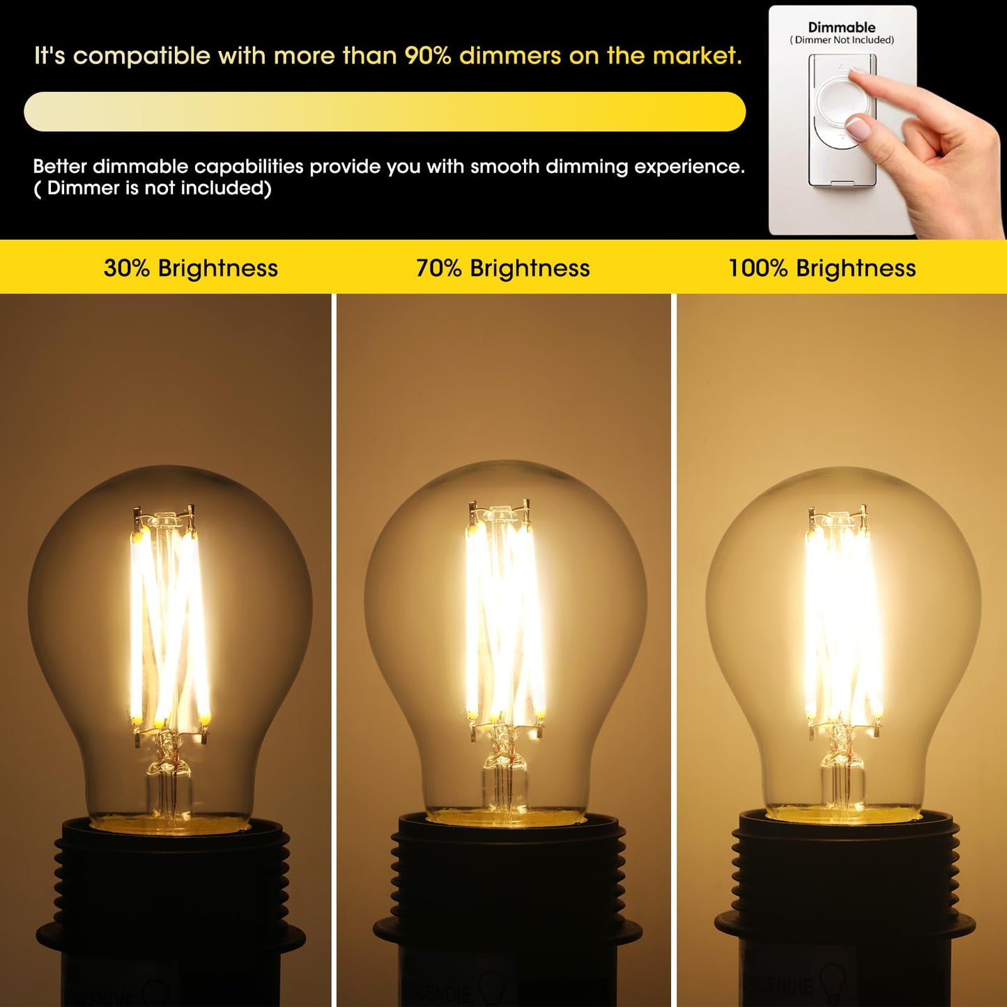 Gozelux A15 LED Bulbs - Vintage Edison Bulbs, Dimmable, Clear Glass, E26 Medium Base, 6W (60W Equivalent), 2700K Warm White, 700LM, for Ceiling Fans, Appliances, Refrigerator Lights - 6 Pack