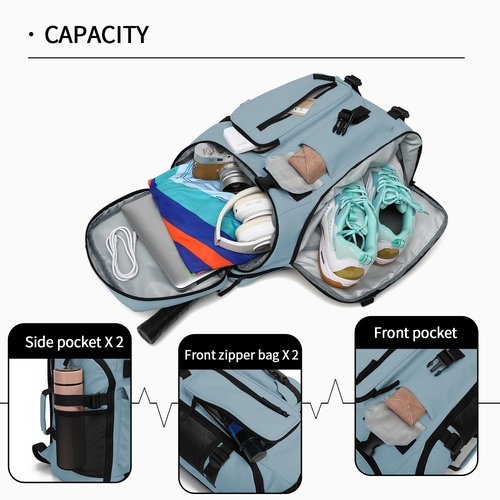 JYColofex color design tennis mountain climbing travel backpack, independent shoe compartment for sports and fitness, waterproof 15.6-inch computer bag large (A-) (Grey water blue)
