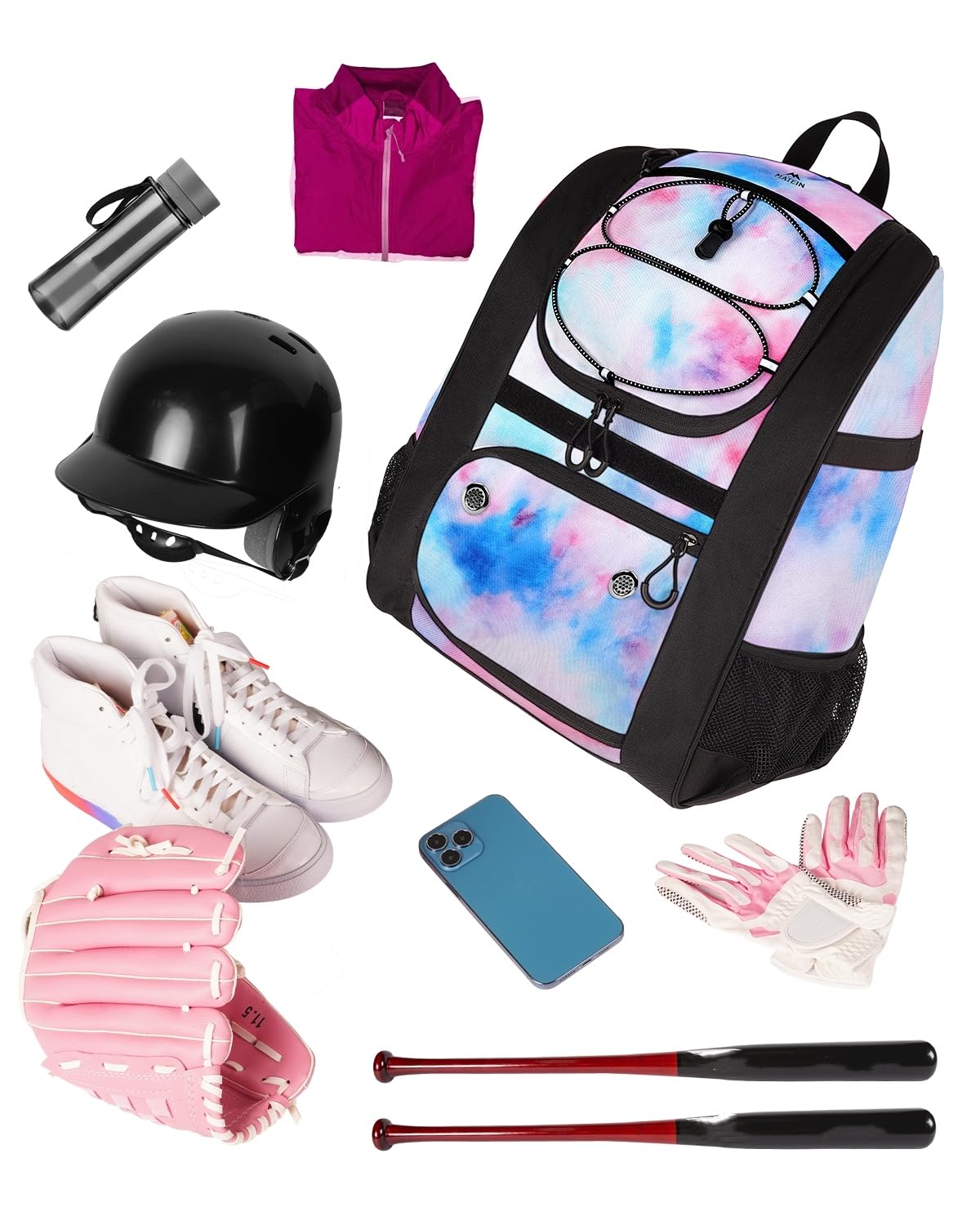 MATEIN Softball Backpack for Girls, Baseball Backpack Equipment Bag with Shoe Compartment, Softball Bat Bag Large Main Compartment Fit Gear & Accessories, Baseball Gifts