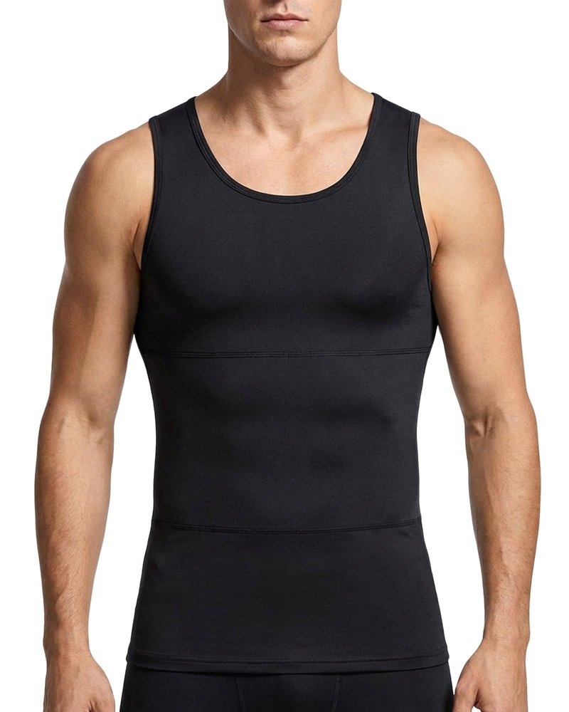 XINGCOOL Gynecomastia Compression Shirt Men Shapewear Tank Top Muscle Sleeveless Workout Shirts Tummy Control Undershirts for Men Solid Black