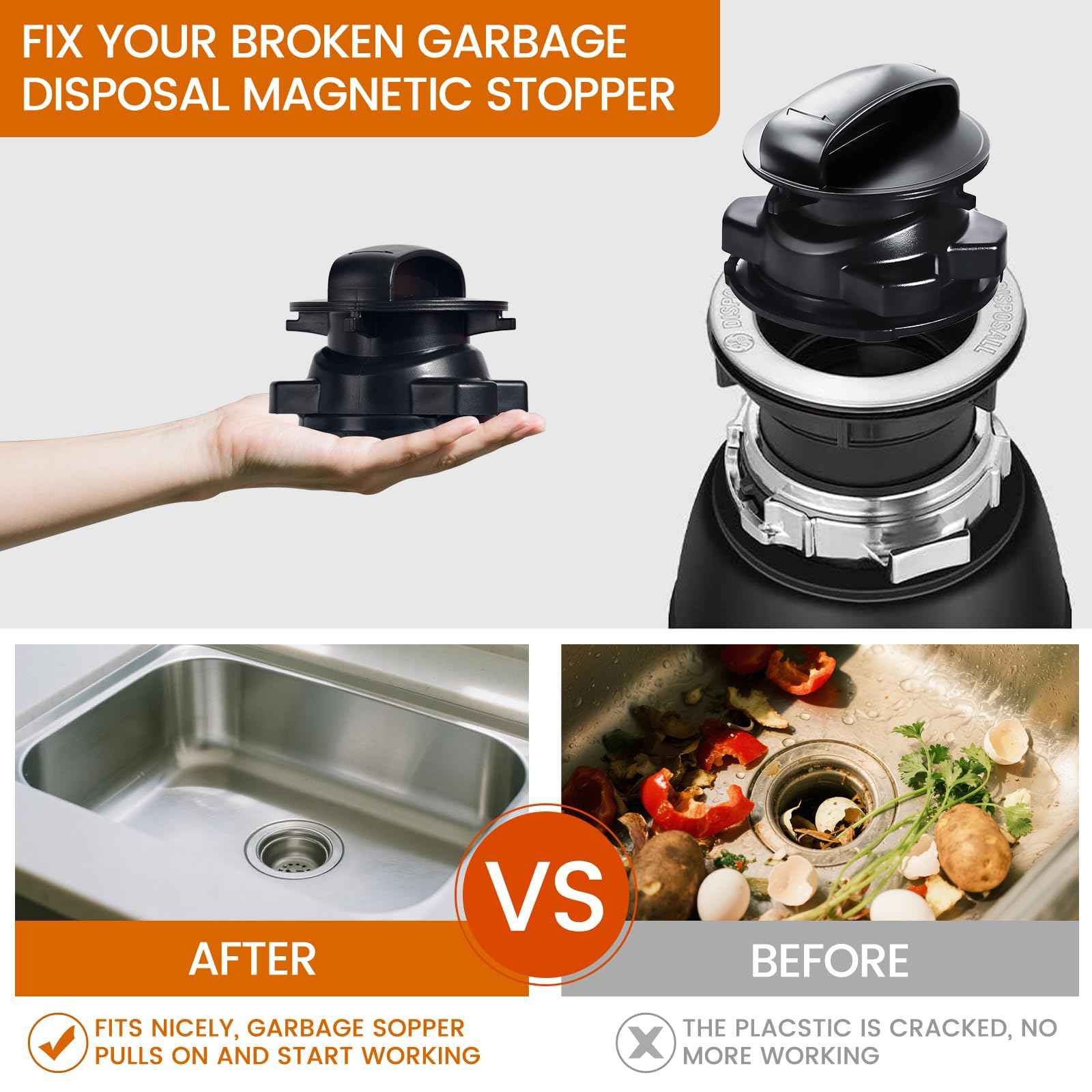 Garbage Disposal Magnetic Stopper 75257 for ISE Cover Control & Pro Cover Control Disposer, Replaces 75052/74094/74052/74275, ABS Black