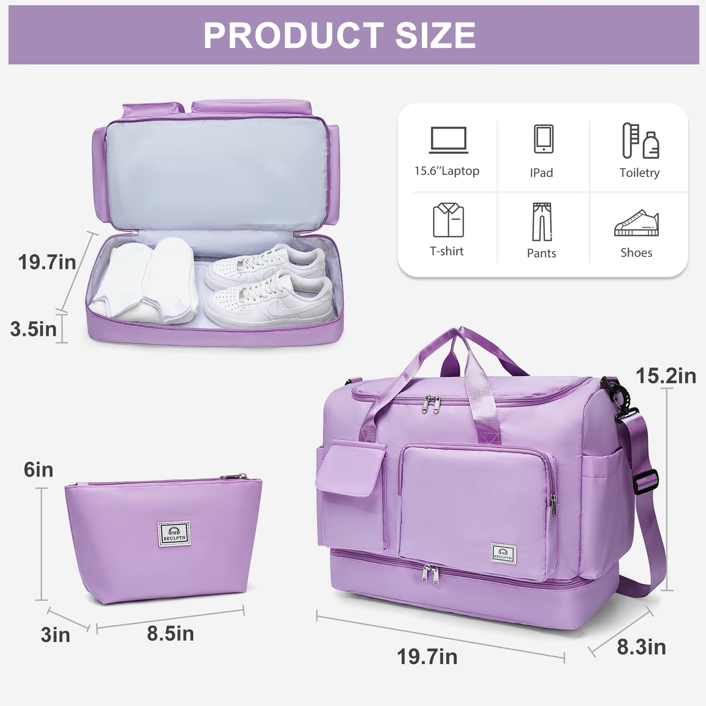 Large Travel Duffle Bag, Carry On Weekender Bag with Shoe Compartment, Gym Tote Overnight Bags for Women for Travel with Toiletry Bag