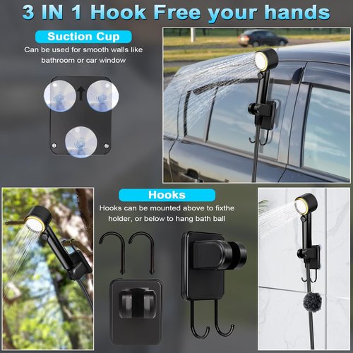 Portable Shower for Camping, 8000mAh Rechargeable Camping Shower Pump with 3X Stronger Water Flow, 5 Pressure Levels & 4 Shower Modes Outdoor Shower with Intelligent LED Display for Hiking, Black