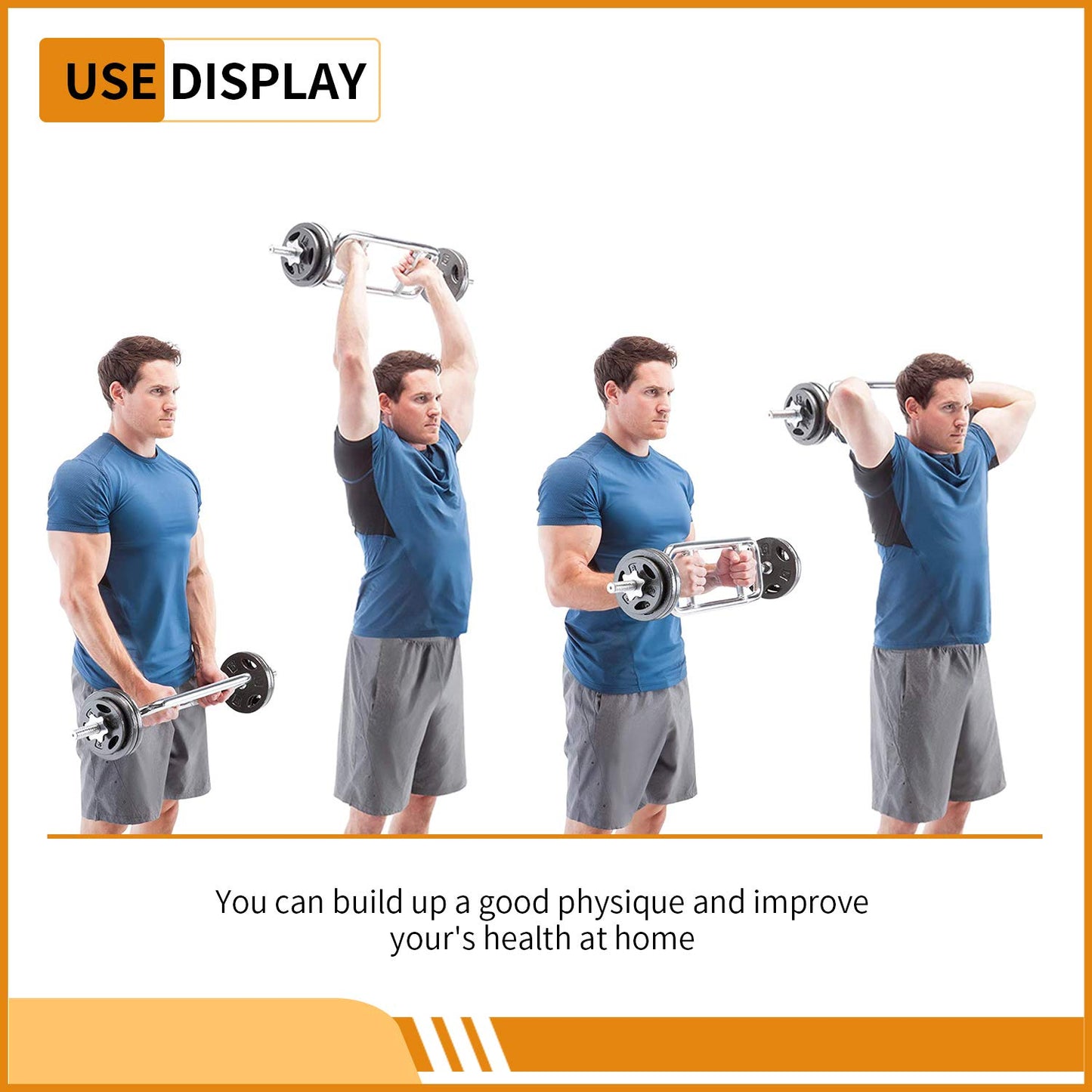 uyoyous 34'' Olympic Triceps Bar, Weight Bar Standard Threaded Solid Triceps Bar Curl Weight Deadlift Barbell with 2 Ring Collars Home Gym Weightlifting & Bodybuilding Exercise for Squats Shrugs