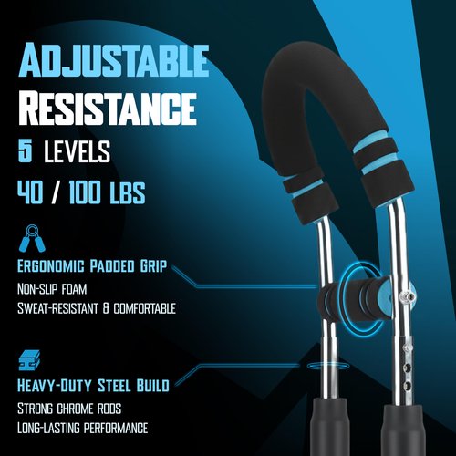 Bodovate Adjustable Chest Trainer for Men - Heavy Duty Spring Arm Twister & Upper Body Exerciser - Portable Home Gym Workout Equipment for Forearm, Bicep & Shoulder Strength (40/100)