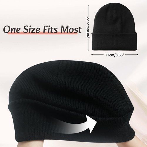 PFFY 2 Packs Satin Lined Beanie for Women Winter Hats Warm Soft Knitted Cuffed Silk Line Skull Cap Black+Black