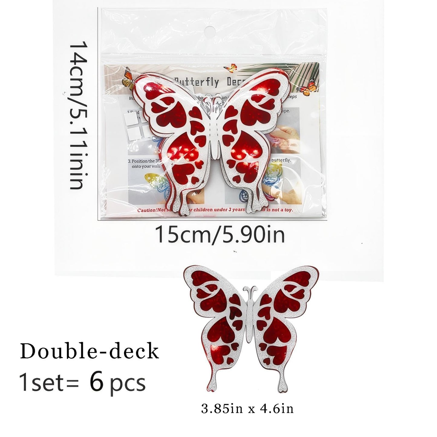 Rchovsam 3D Butterfly Wall Decor Summer Party Rose Butterfly Sticker Decoration 3.85x4.6 inche Red Black Double Deck Removable Sticker for Birthday Holiday Party Decoration-6pcs