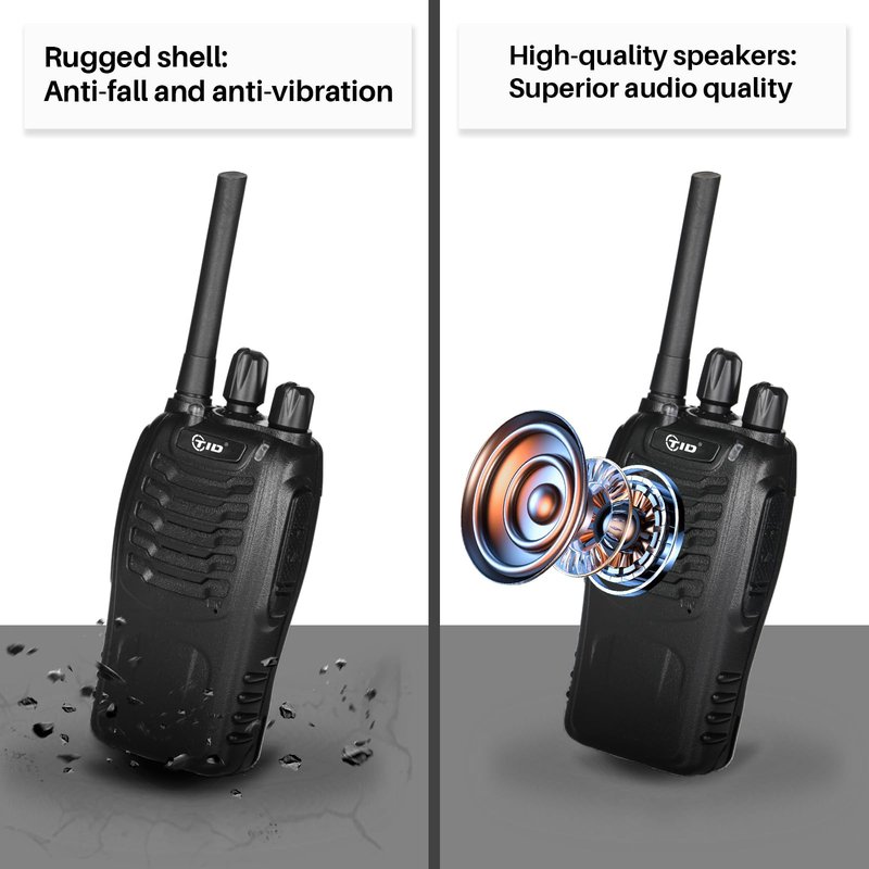 TIDRADIO Walkie Talkies Long Range Two Way Radios with 6-Way Multi Unit Charger, Acoustic Tube Headset & Mic, Hands Free VOX, Frequency Copy, Flashlight for Adults School Church Camping- TD-V2, 6 Pack