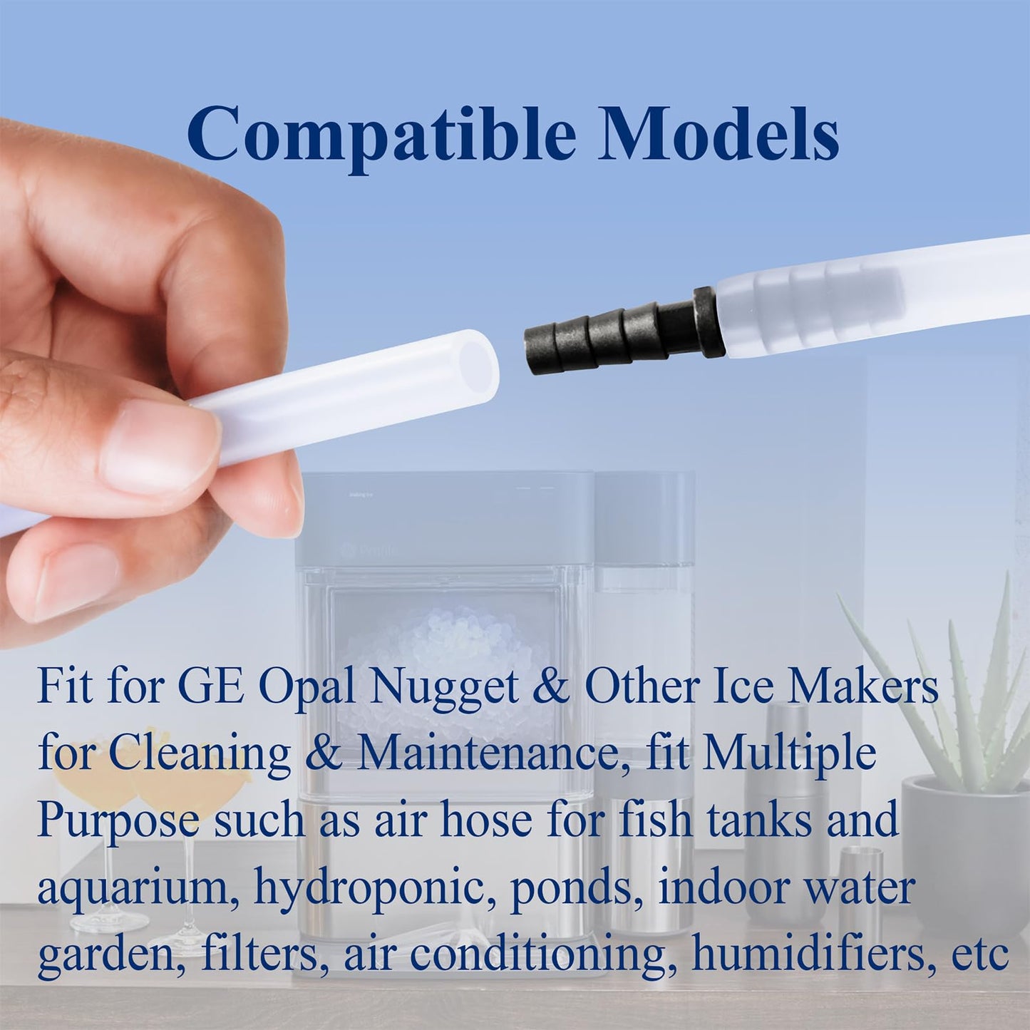 1/4'' ID 6.5 Ft Drain Hose Extension, Ice Maker Parts, Compatible with GE Opal Nugget & Other Ice Makers, with 4 Pcs Connectors & Clips, for Cleaning & Maintenance fit Multiple Purpose