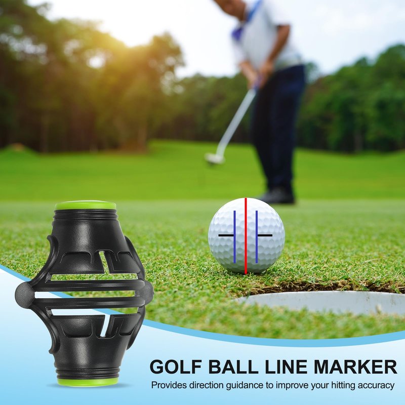 PATIKIL Golf Ball Marker Stencil 360 Degree Triple Track Golf Ball Alignment Marking Tool Line Drawing Marker with Marker Pens for Men Women, Black/Green