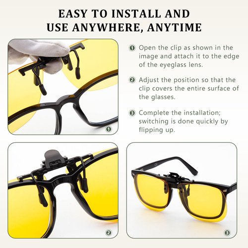 JO Polarized Clip-On Night Driving Sunglasses UV400 Anti-Glare Lenses with Metal Frame Night Vision