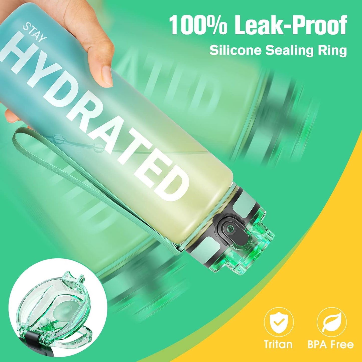 Sahara Sailor Water Bottle - Durable & Leakproof Tritan Design | Motivational Time Marker, BPA Free, 32oz
