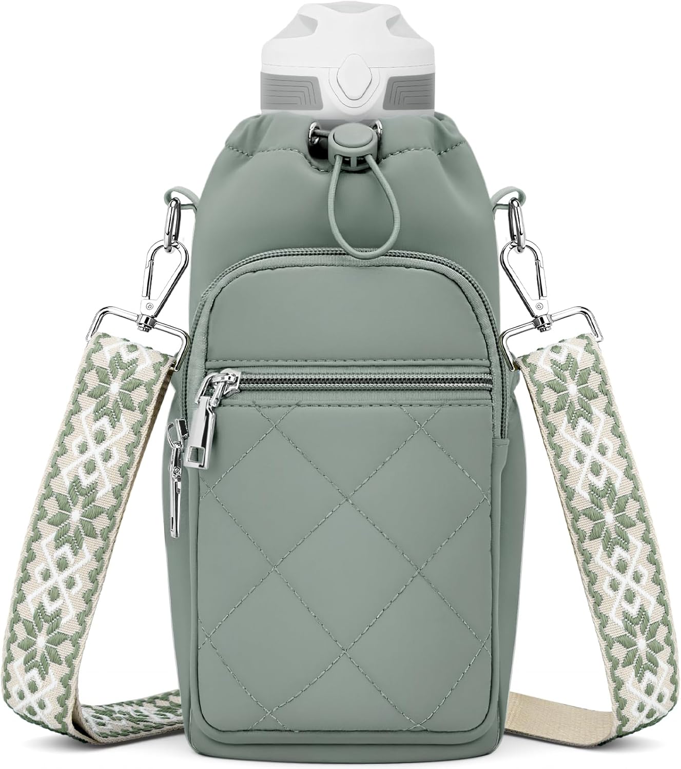 SYTRAH Water Bottle Carrier Bag - 40oz Purse with Strap & Phone Pocket for Hiking & Walking