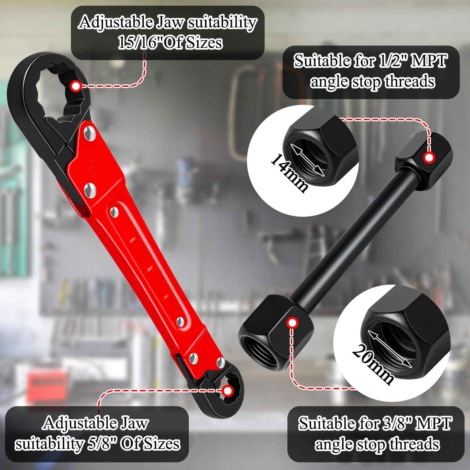Ponpon Angle Stop Wrench Kit, Plumbing Tools, Angle-on Plumber Wrench for Quick And Hassle-Free Angle Stop And Supply Nut Installations(Red-A)