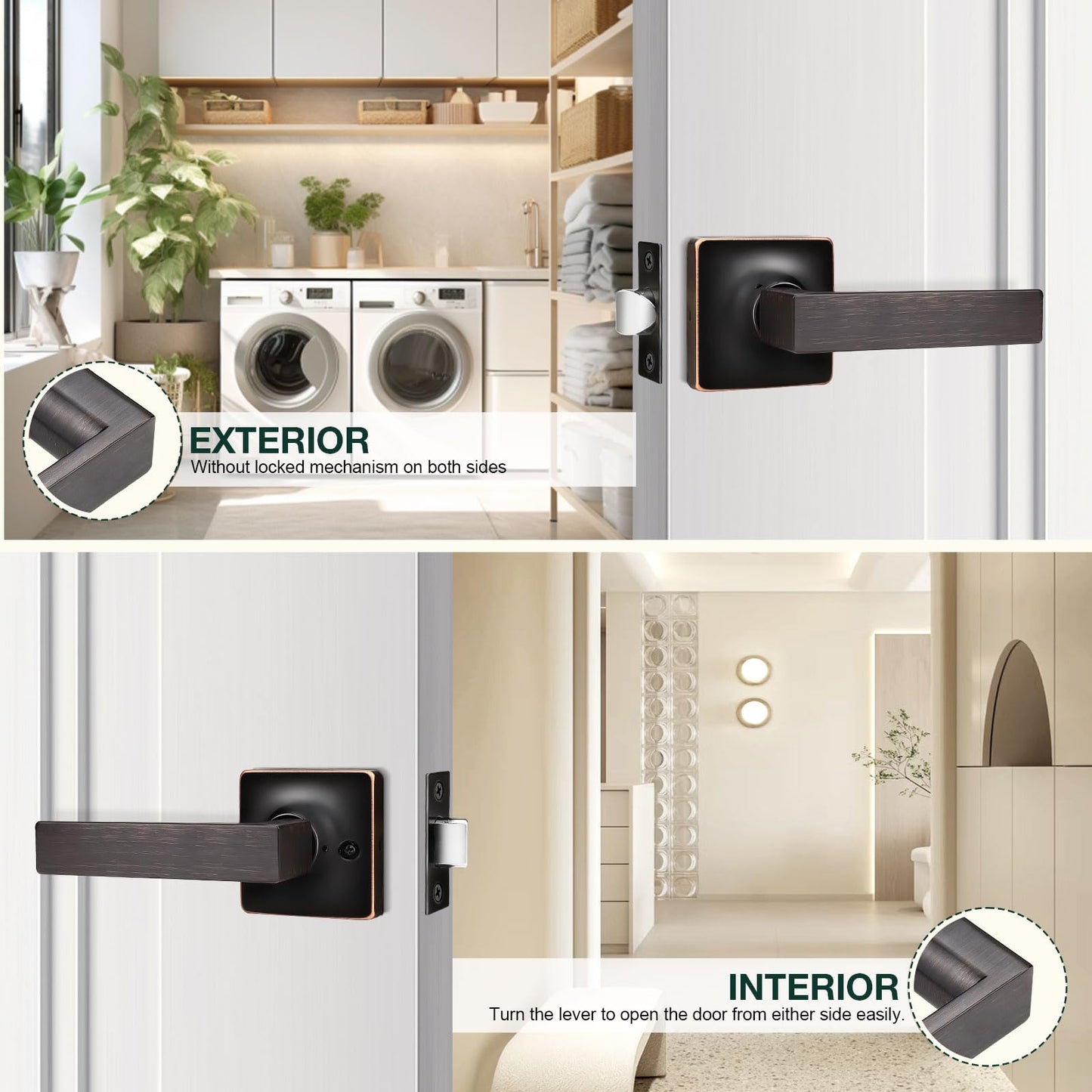 GOBEKOR 5 Pack Interior Door Handles Oil Rubbed Bronze Passage Door Lever Handles Closet Door Handles with Lock Bronze Door Handles