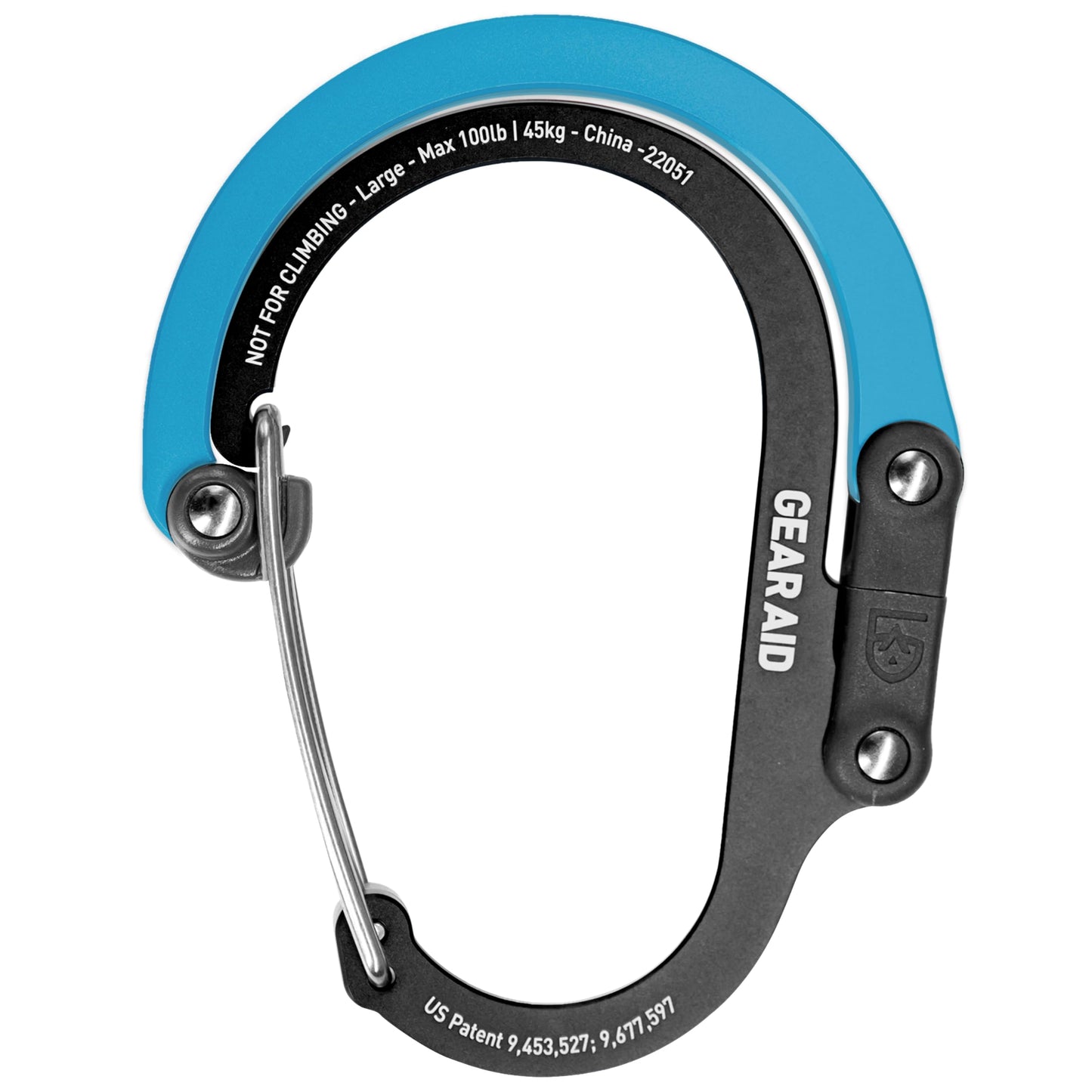 GEAR AID HEROCLIP Carabiner Clip and Hook (Large) for Camping, Backpack, Organization, and Garage, Black and Blue