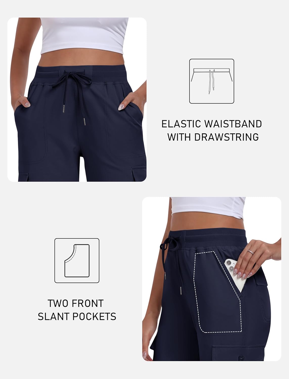 MoFiz Women's Cargo Capris Pants - Lightweight Quick-Dry Travel & Hiking Pants with Pockets