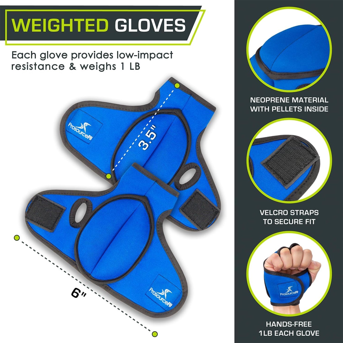 ProsourceFit Weighted Gloves - Heavy Duty 2 lb Neoprene for Sculpting & Aerobics | Comfortable Fit