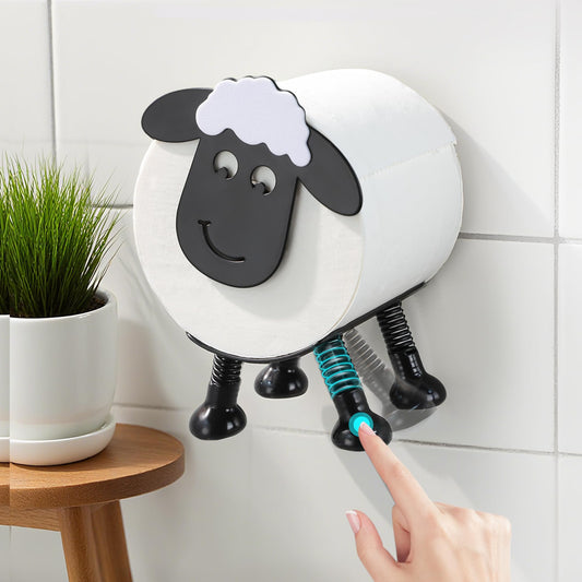 YIGII Sheep Toilet Paper Holder, Multifunctional 2 in 1 Adhesive Stainless Steel Toilet Roll Holder Stick on Wall or Free Standing, Funny Cute Bathroom Decor, Matte Black
