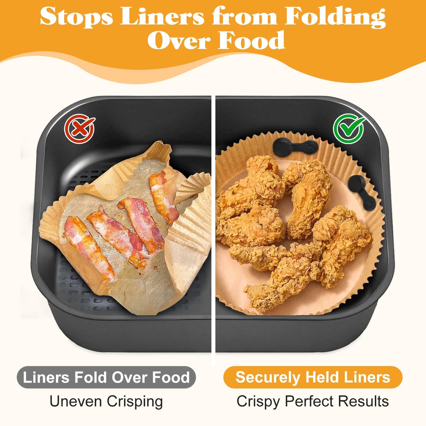 Air Fryer Magnet Silicone Buckles for Parchment Paper – 2 Pack Reusable Accessories for Disposable Basket Liners, Secure Baking Paper, Prevent Shifting & Burning (Black)