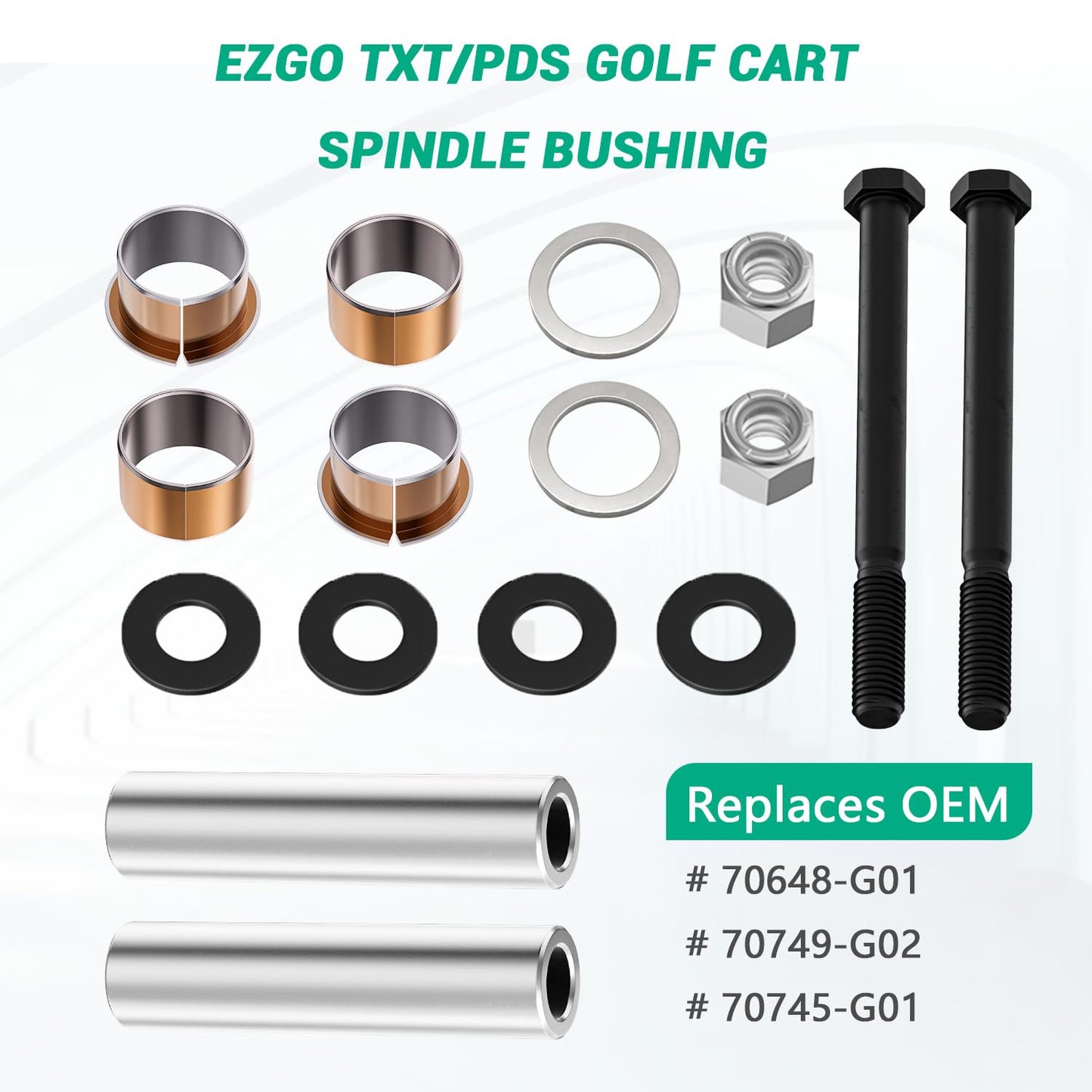 FIXHAWK Golf Cart Spindle King Pin Tube Bushing Repair Kit with Claw Copper Sleeve, Fits 2001-UP EZGO TXT/PDS Golf Cart. Replace OEM #70648-G01, 70749G01, 70745G01