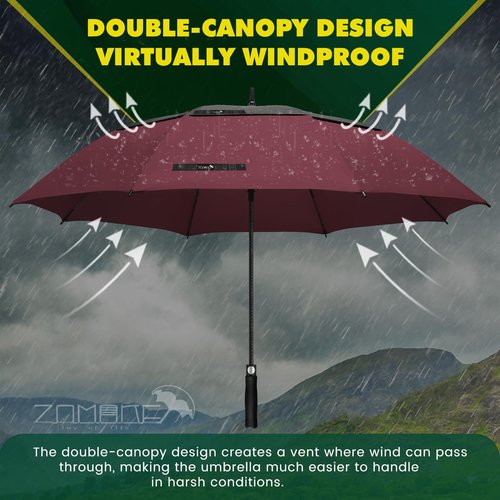 ZOMAKE 68 Inch Large Golf Umbrella Windproof Heavy Stick Umbrella for Automatic Open Extra Large with Double Canopy Vented Waterproof for Men(Black&Wine Red)