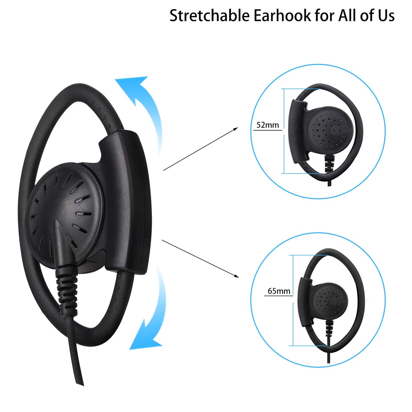 Retevis Adjustable Earhook Walkie Talkie Earpiece with Mic, D Shape Earhook, for RT22 RT68 RT21 H-777, Compatible with Pxton, Baofeng BF-888S, Kenwood Walkie Talkie, 2 Way Radio Headset(6 Pack)