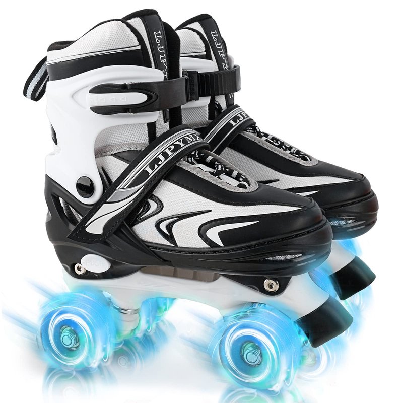 ZHUKAIKJ Adjustable Roller Skates for Toddler Kids & Adults - Light Up Wheels, 4 Sizes