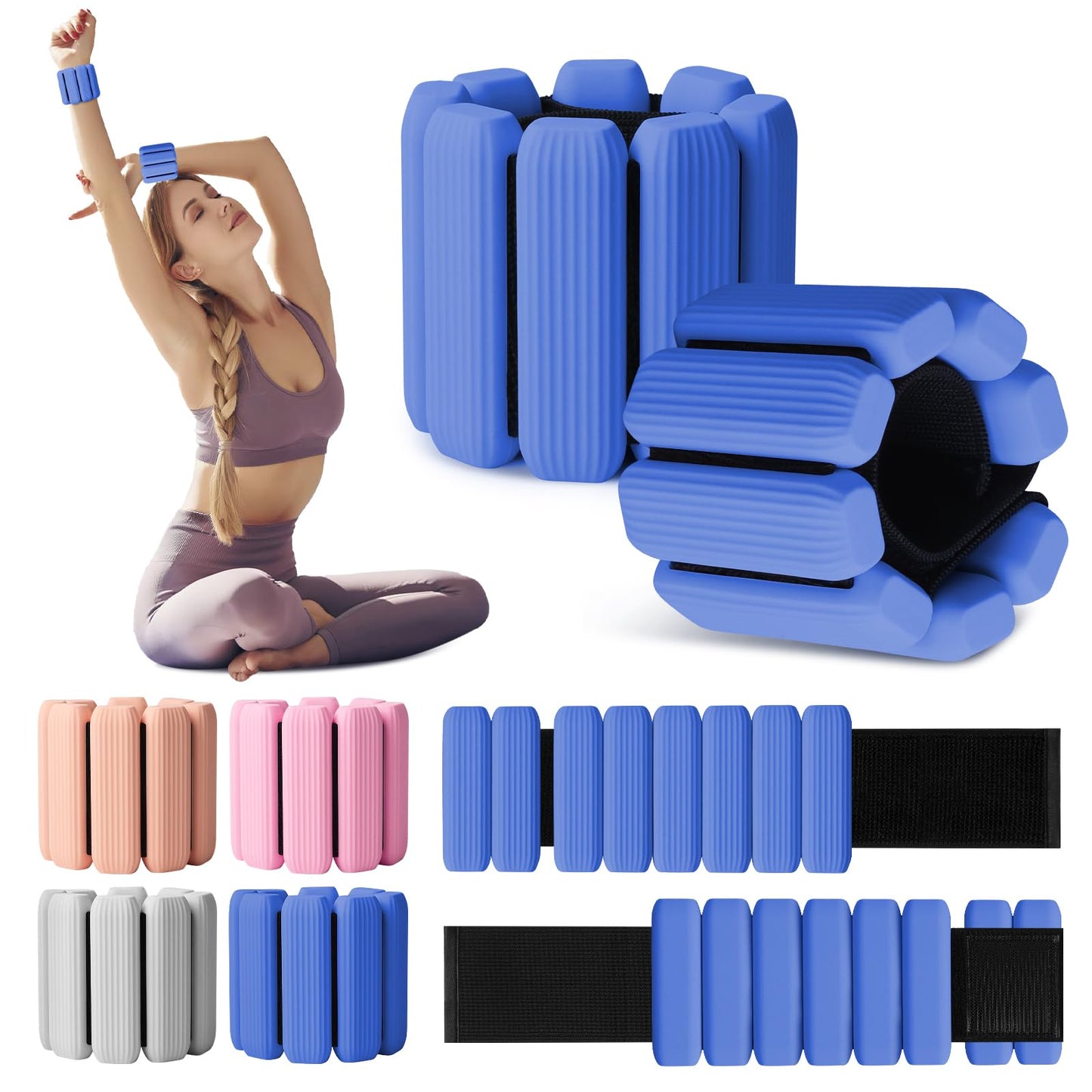 Wrist Weights Set of 2(1Lbs Each), Wearable Wrist Ankle Weights for Women & Men, Adjustable Arm & Leg Weights for Walking, Yoga, Swimming, Gym (Blue)