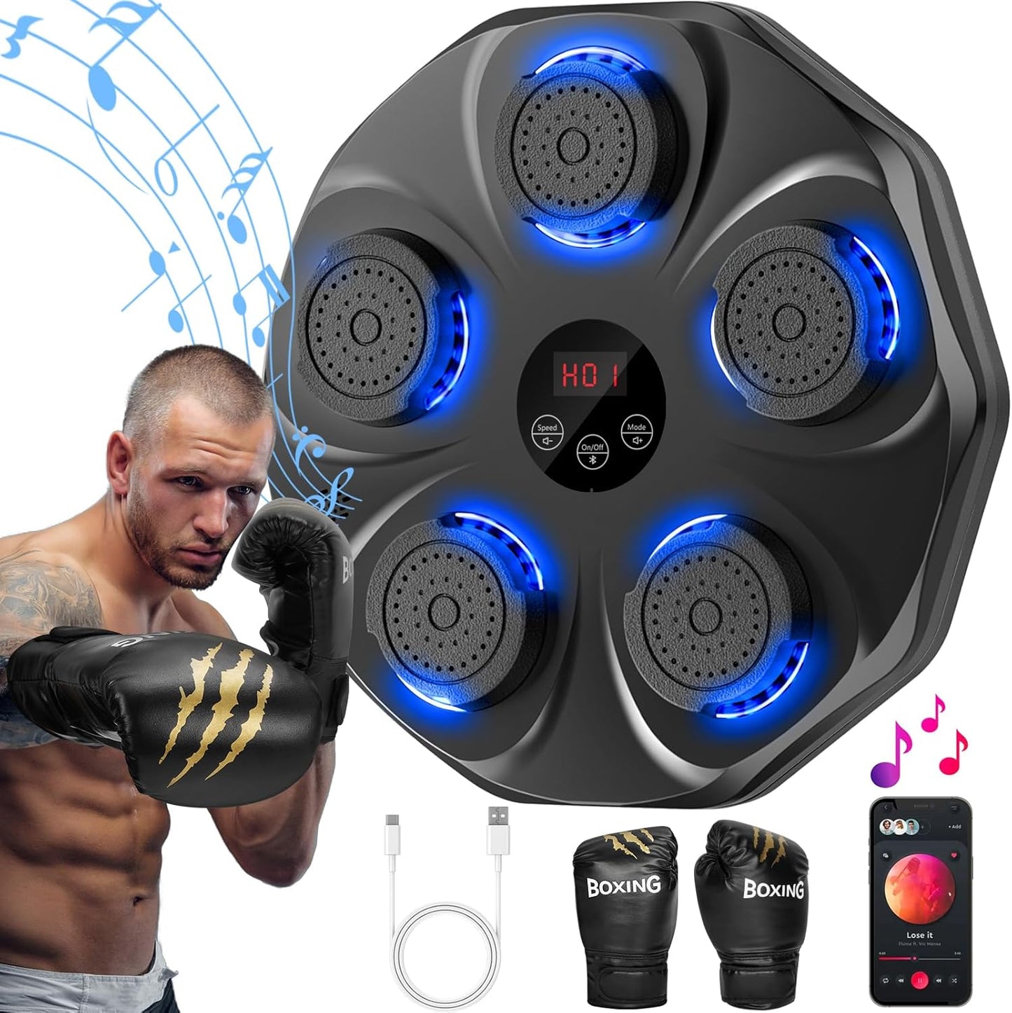 Music Boxing Machine - Interactive Punching Trainer with Gloves | Large Wall-Mounted Target for All Ages
