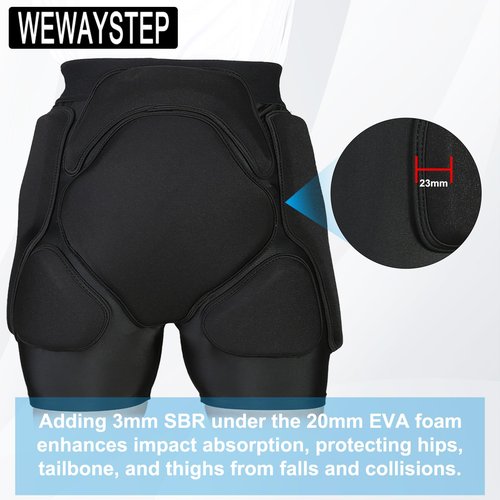 3D Protection Padded Shorts, Hip Butt Tailbone Crash Pad Pants, Impact Protective Gear for Figure Skating Snowboarding Ski Roller Skateboard (Black, Large)