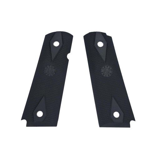 Hogue 1911 Government, Commander, & Clone Models Checkered w/Diamonds OverMolded Rubber Grip Panels, Black - 45010