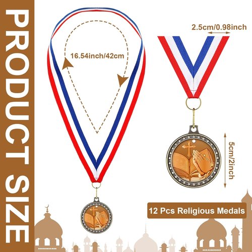 Libima Religious Award Medals - 12 Pcs Cross Medals with Neck Ribbons for Kids' Trophy Gifts