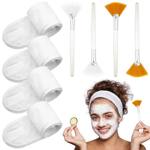 LAPOHI Adjustable Towel Headbands - 4 Pack with Facial Mask Brushes | Perfect for Skincare and Spa Use