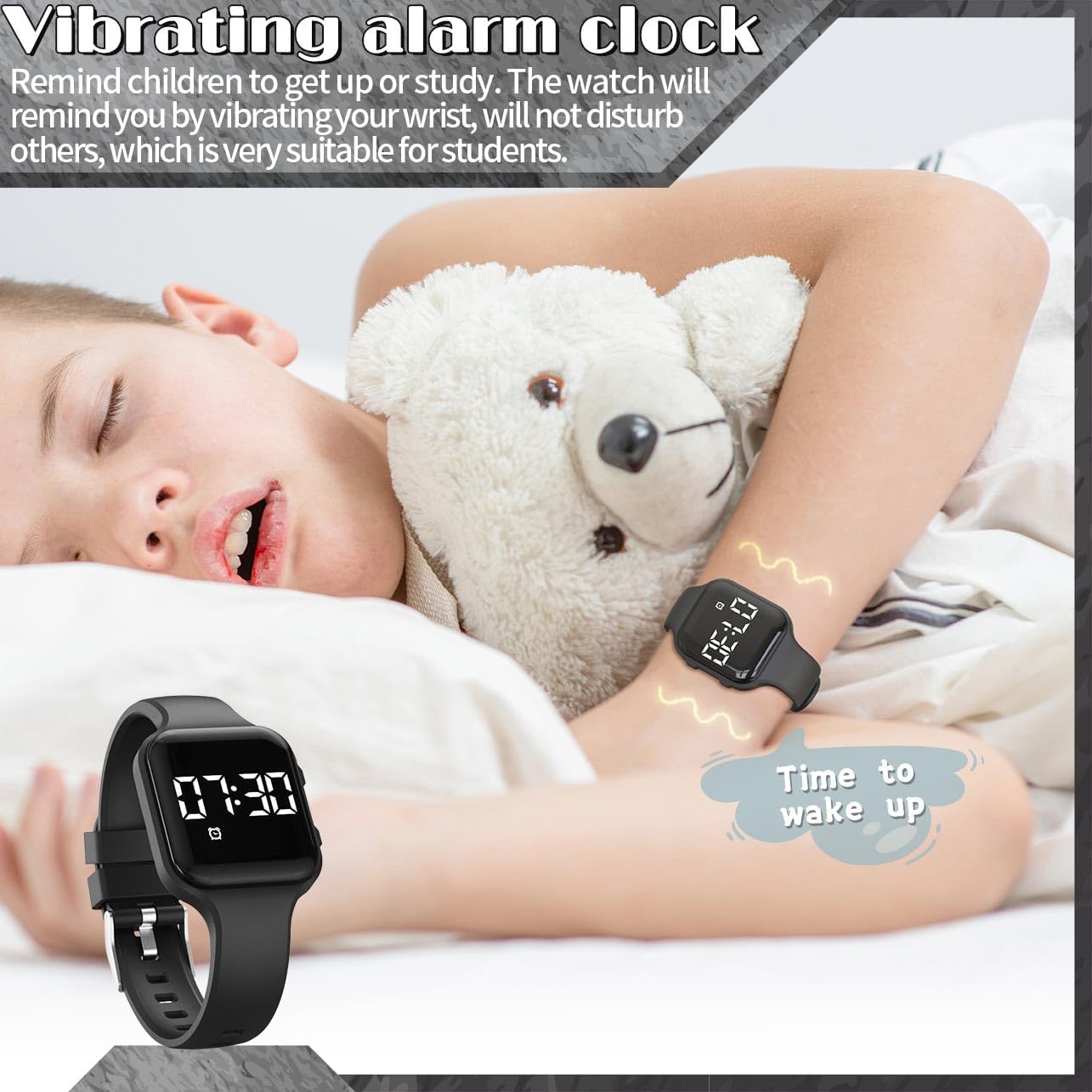 Skiennix Children’s Fitness Tracker Watch - Waterproof Digital Step Counter with Pedometer & Alarm (Black)