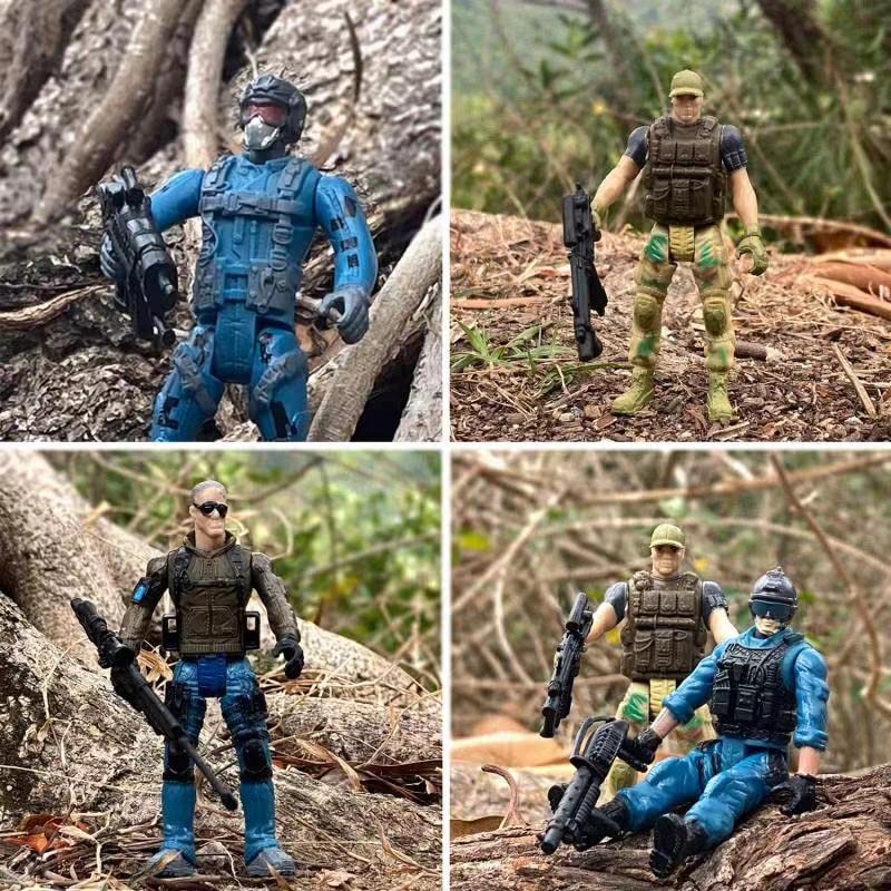 Army Men Action Figures Set - 6 Soldiers with Weapons - Blue